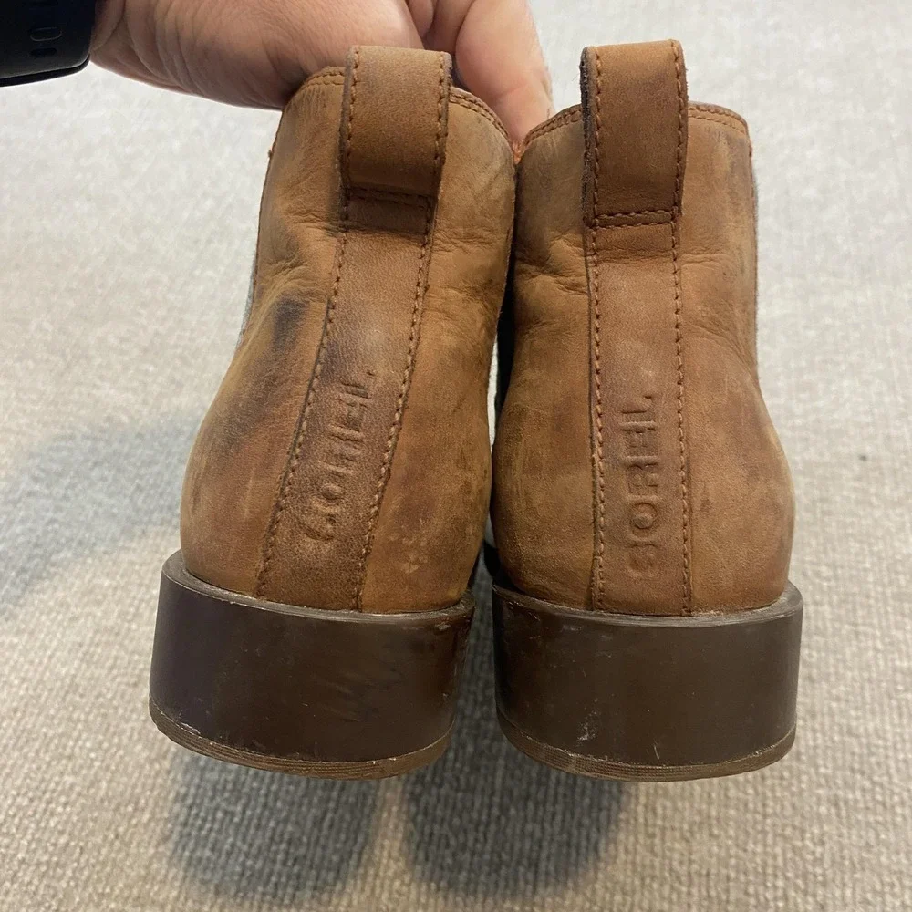 Sorel Chelsea Boots Womens Size 9.5 Brown Leather Ankle Pull On Block NL4322-242